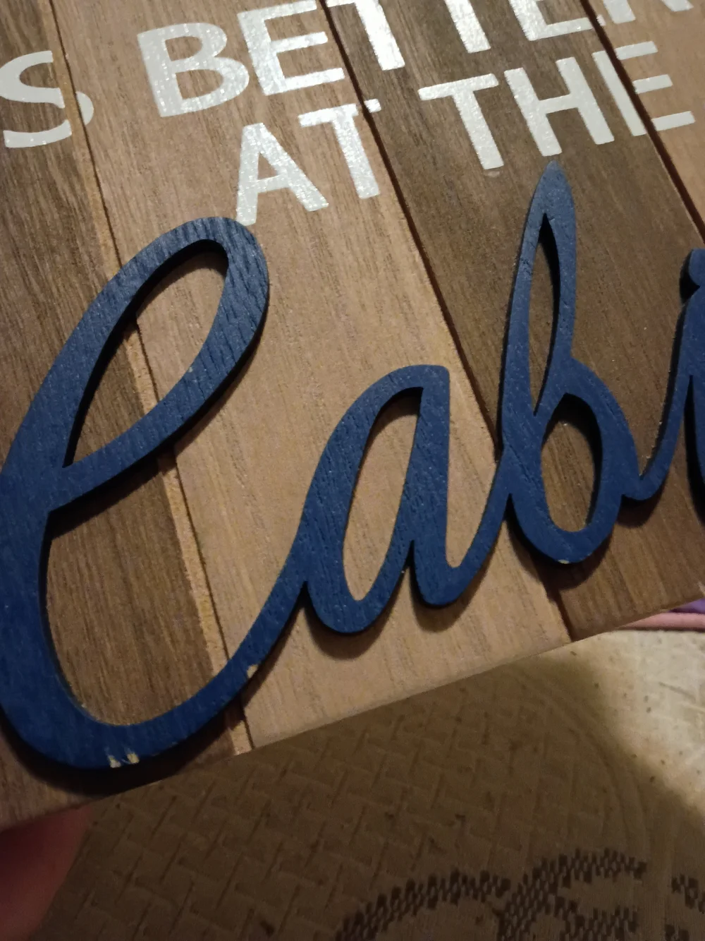 Wooden 'Life Is Better at the Cabin' Sign - Blue Script